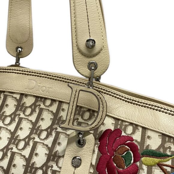 Auth DIOR/ChristianDior Flower,Trotter - Cream Dark Brown Multi Canvas Leather - Picture 9 of 16
